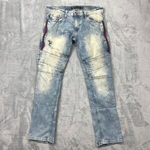 Southpole Flex The Movement Distressed Moto Jeans‎ Blue Wash Mens 32x30